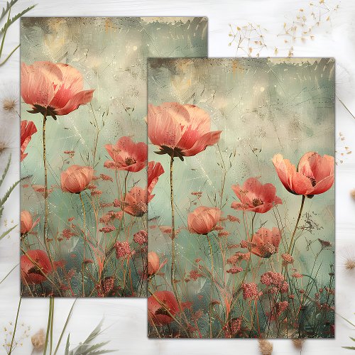 GRUNGE DISTRESSED FLORAL DECOUPAGE TISSUE PAPER