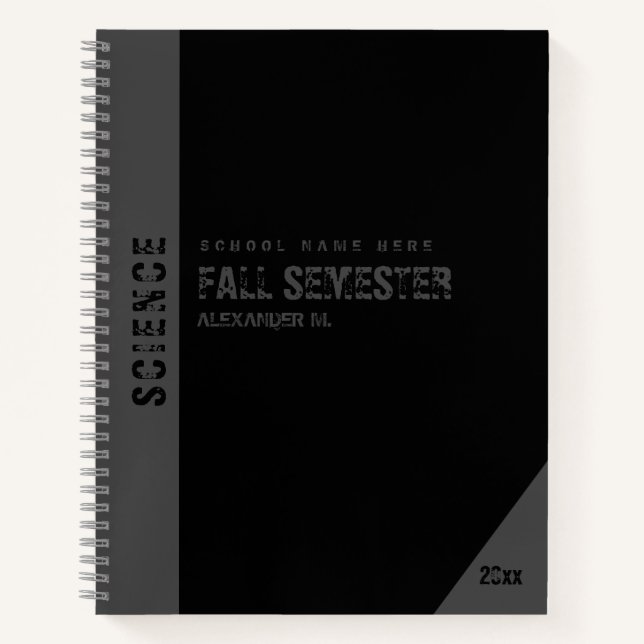 Grunge Distressed Personalized School Black Gray Notebook (Front)