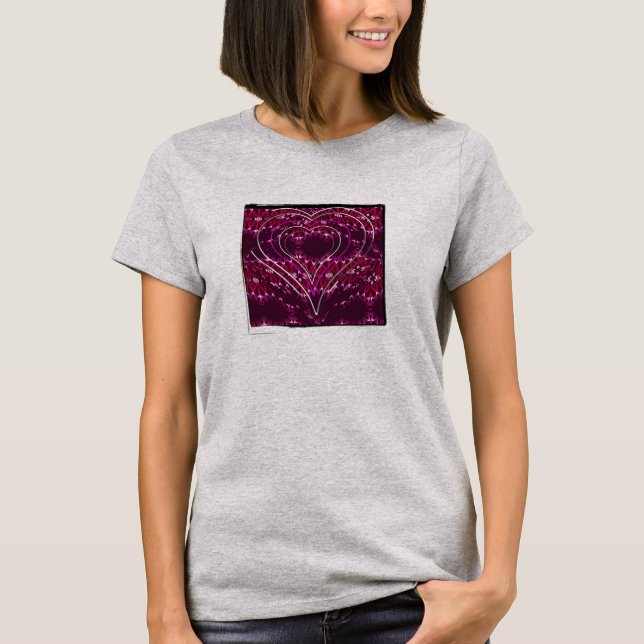 Grunge Distressed Purple and Black Lace  Hearts T-Shirt (Front)