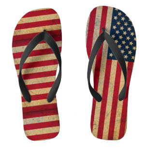 Grunge Distressed USA Flag Mismatch Flip Flops