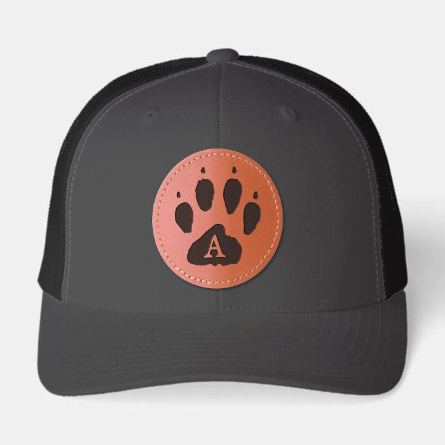 Grunge Dog Paw Print Initial Leather Patch Hat (Front)