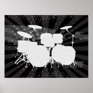 Grunge Drums Black Burst Poster