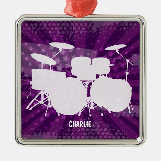 Grunge Drums Purple Burst Metal Ornament (Front)