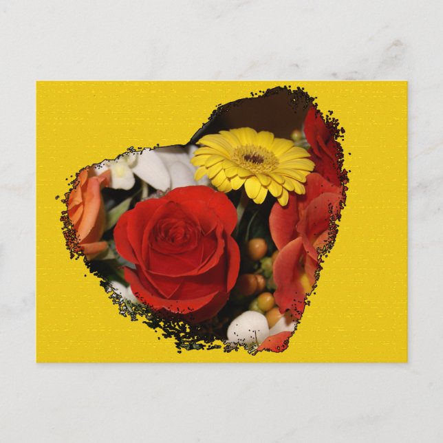 Grunge Edged Heart Bouquet Postcard (Front)