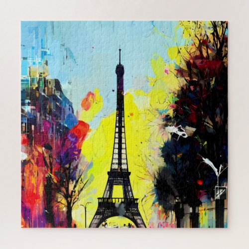 Grunge Eiffel Tower Paris City Street Scene Jigsaw Puzzle