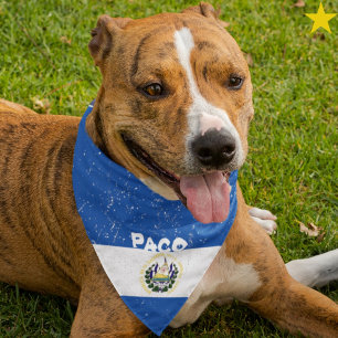 Grunge El Salvador Flag Custom Name Pet Bandana