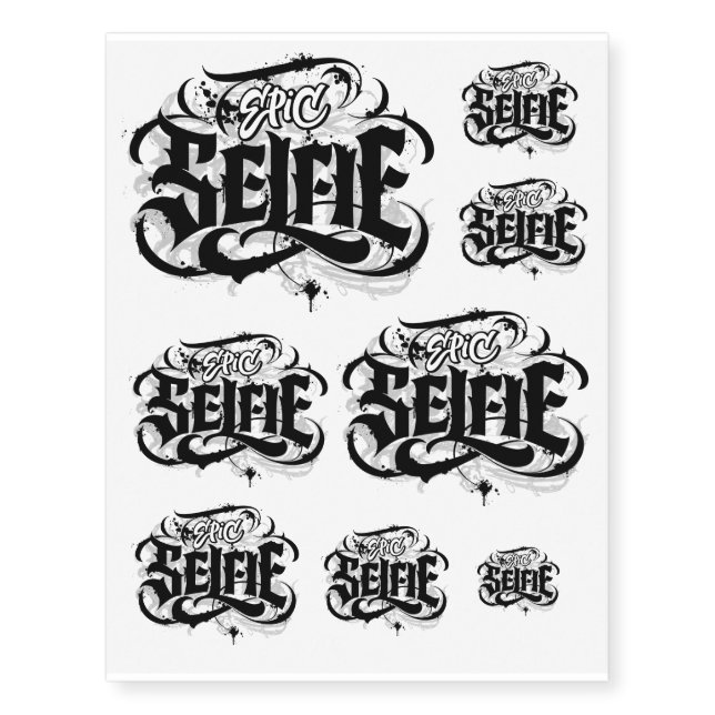 Grunge Epic Selfie Calligraphy Lettering Goth Temporary Tattoos (Front)