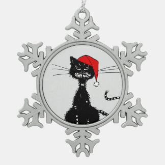 Grunge Evil Black Cat Christmas Snowflake Pewter Christmas Ornament