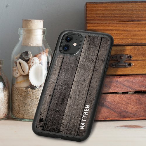 Grunge Faux Wood Grain Personalized OtterBox Symmetry iPhone 11 Case