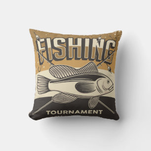 Grunge Fishing Throw Pillow