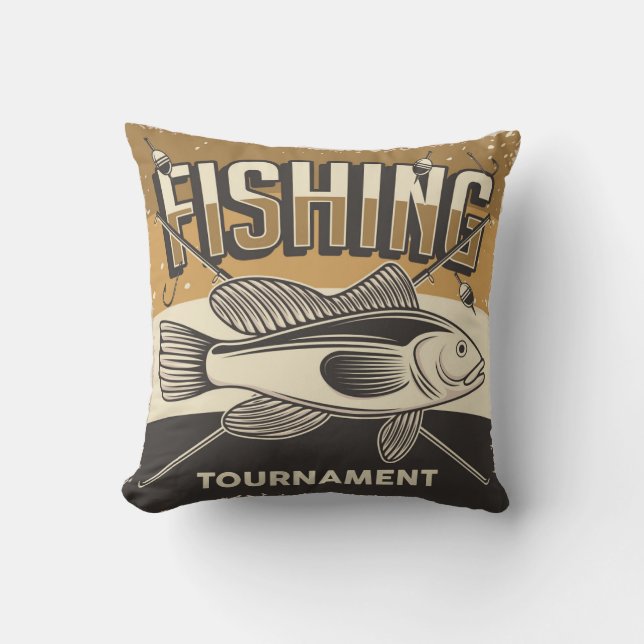 Grunge Fishing Throw Pillow (Front)