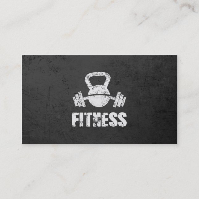 Grunge Fitness Personal Trainer Kettlebell Barbell Business Card (Front)