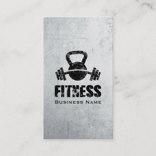Grunge Fitness Personal Trainer Kettlebell Barbell Business Card (Front)