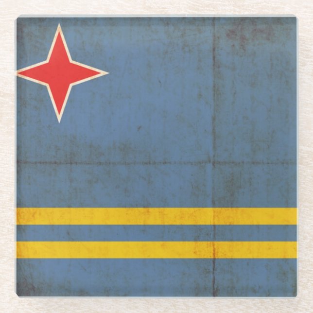 Grunge Flag Of Aruba (Netherlands) Glass Coaster (Front)