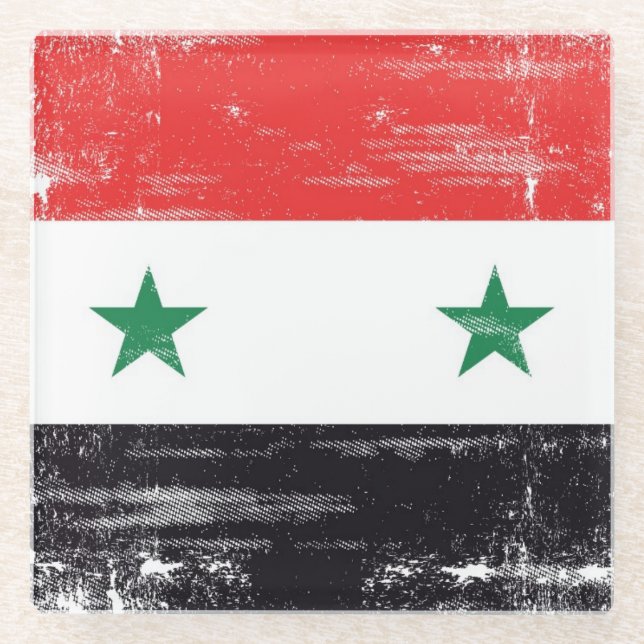 Grunge Flag of Syria. Glass Coaster (Front)