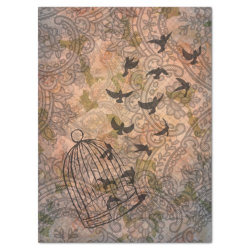 Grunge Floral Birdcage Vintage Lace  Tissue Paper