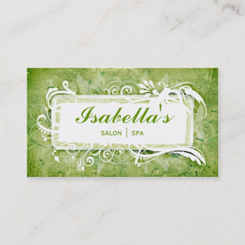 Grunge Floral Business Card Green Spa Salon