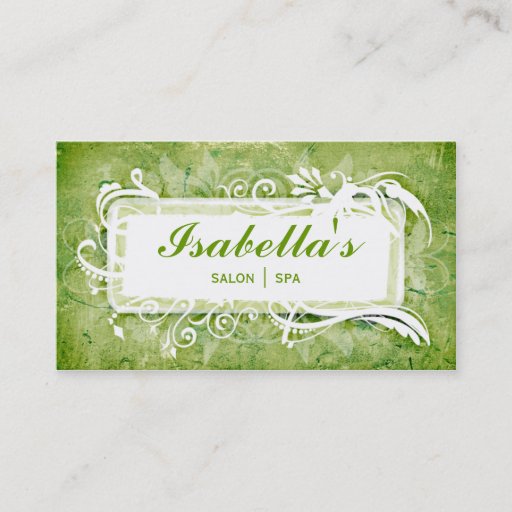 Customizable Grunge Floral Business Card Green Spa Salon