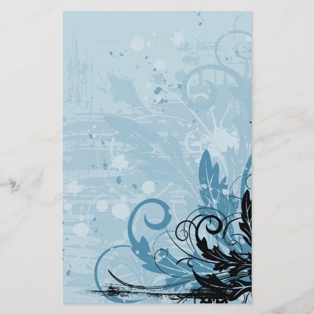 Grunge Floral Design - Light Blue Stationery (Front)