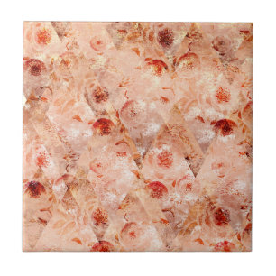Grunge floral pattern. Coral background.  Ceramic Tile