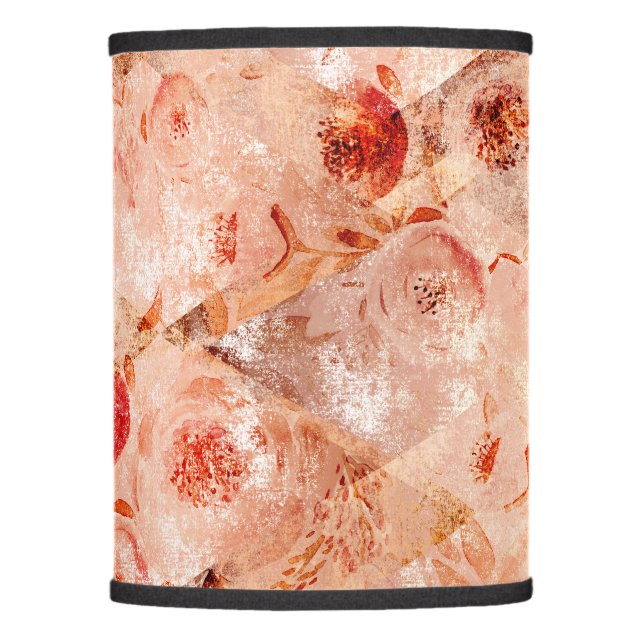 Grunge floral pattern. Coral background.  Lamp Shade (Front)