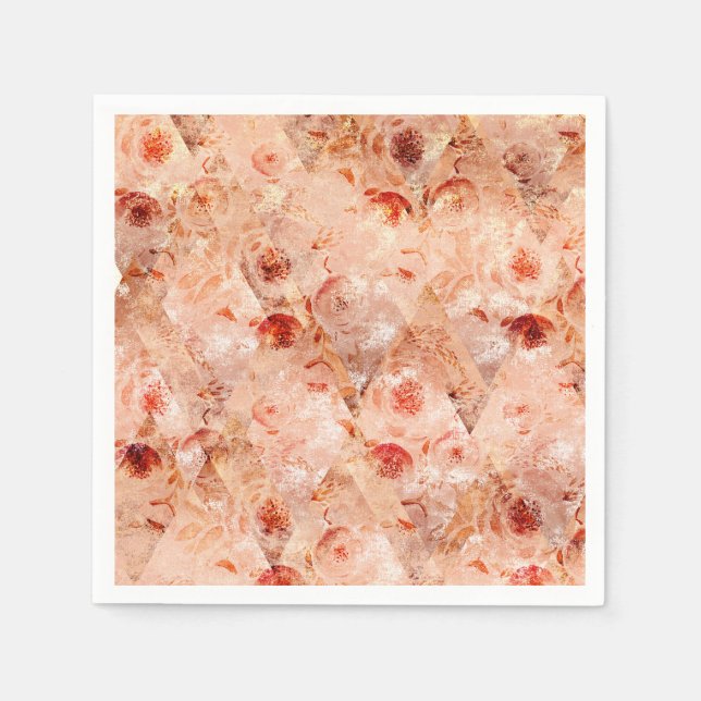Grunge floral pattern. Coral background.  Napkins (Front)