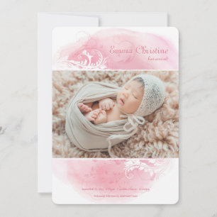 Grunge Floral Photo Birth Announcement