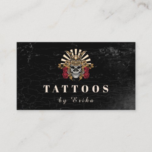 Grunge Floral Skull  Samurai Helmet Gothic Black Business Card