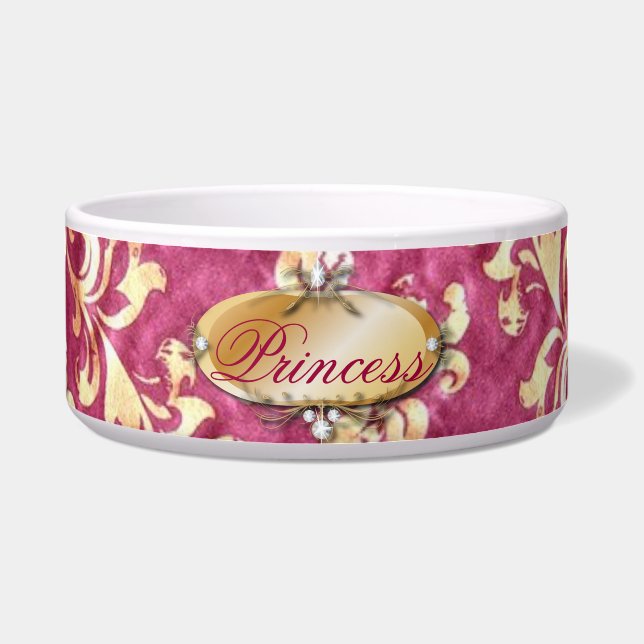 grunge floral Victorian Gold Burgundy damask Bowl (Front)