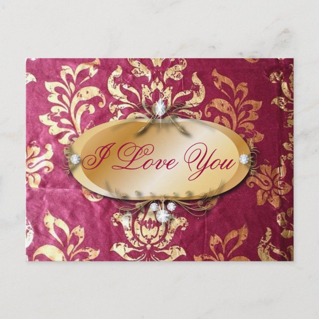 grunge floral Victorian Gold Burgundy damask Postcard (Front)