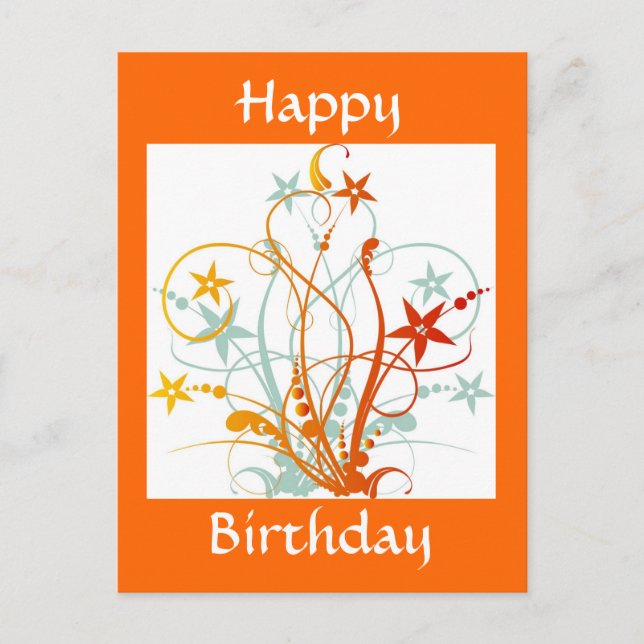 Grunge Flowers, Happy Birthday - Customized Postcard (Front)
