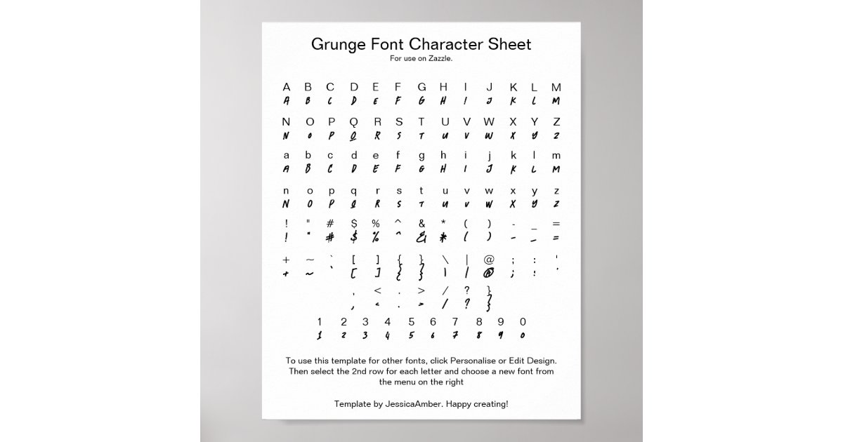Grunge Font Character Sheet for Zazzle Poster Zazzle