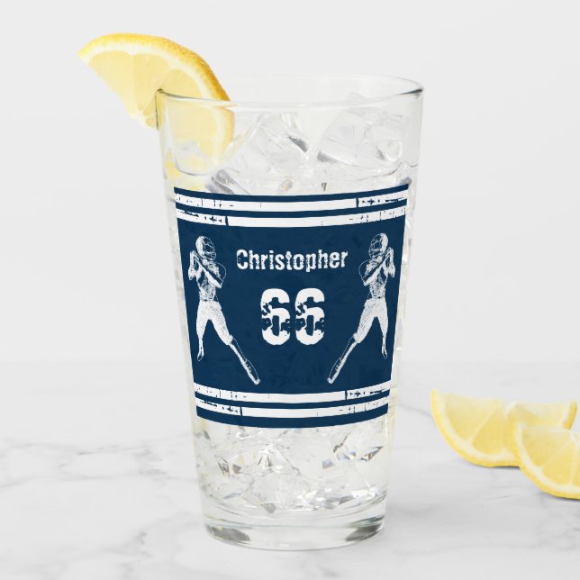 Grunge Football Quarterback Blue and White Glass (Front Ice)