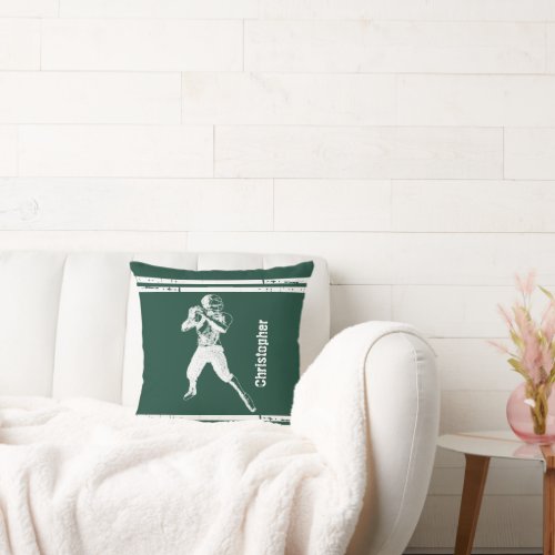 Grunge Football Quarterback Green and White Throw Pillow