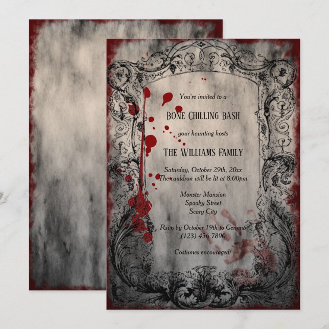 Grunge Framed Bloody Hand Print Halloween Invitation (Front/Back)