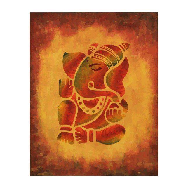 Grunge Ganesha Painting Wood Wall Decor (Front)