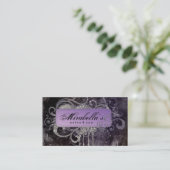 Grunge Glitter Salon Spa Black Purple Silver Business Card (Standing Front)