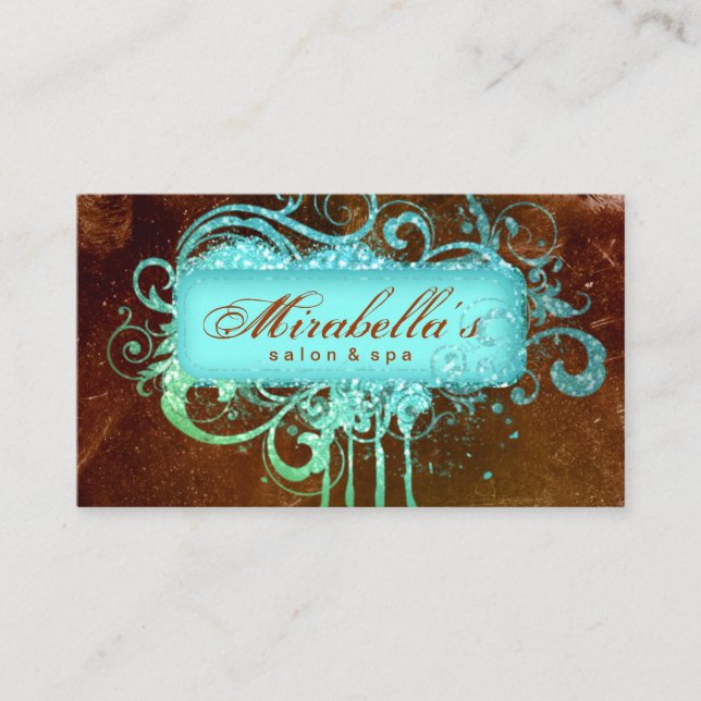 Grunge Glitter Salon Spa Brown Blue Loyalty Card (Front)