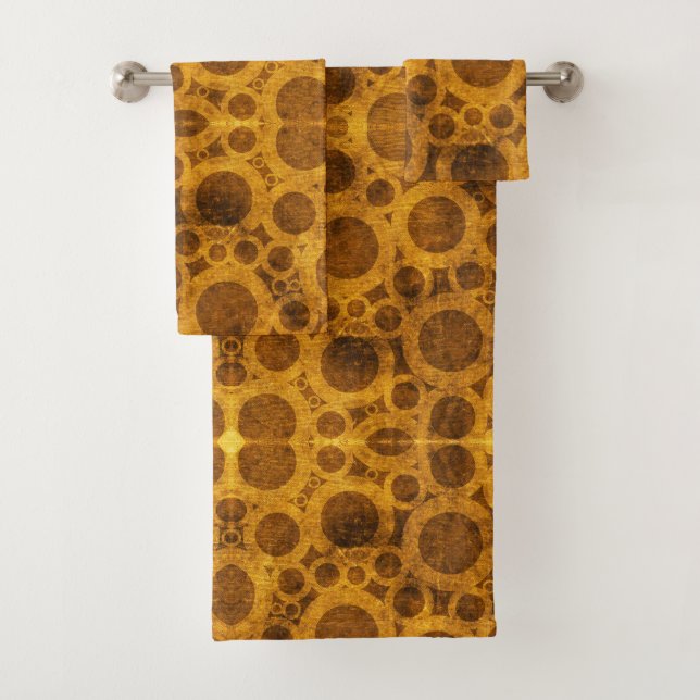 Grunge Gold Brown Steampunk Pattern Bath Towels (Insitu)