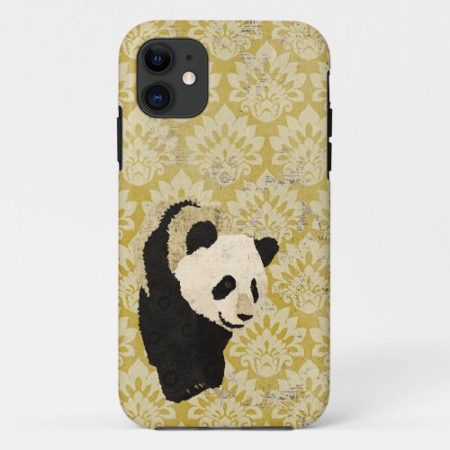 Grunge Gold Damask Panda  iPhone Case