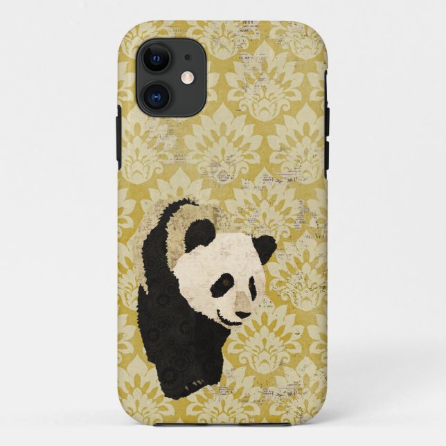 Grunge Gold Damask Panda  iPhone Case (Back)