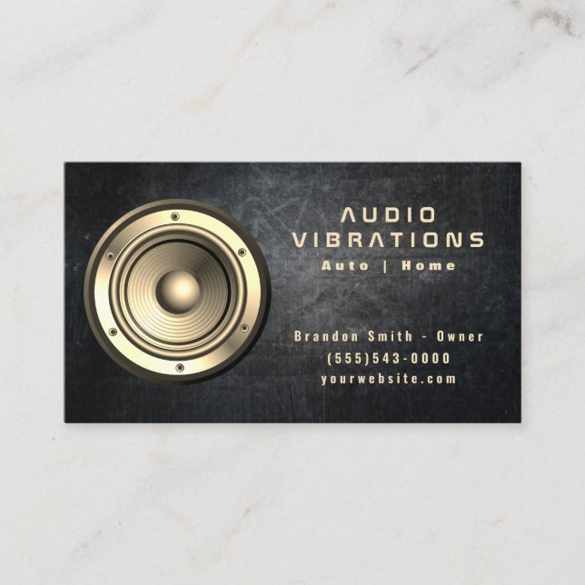 Grunge Gold Speaker Car Audio Stereo Installation Business Card (Front)