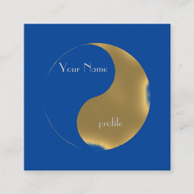 Grunge golden&blue yin yang square business card (Front)