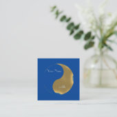 Grunge golden&blue yin yang square business card (Standing Front)