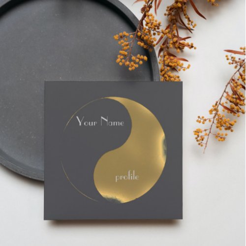 Grunge goldengray yin yang square business card