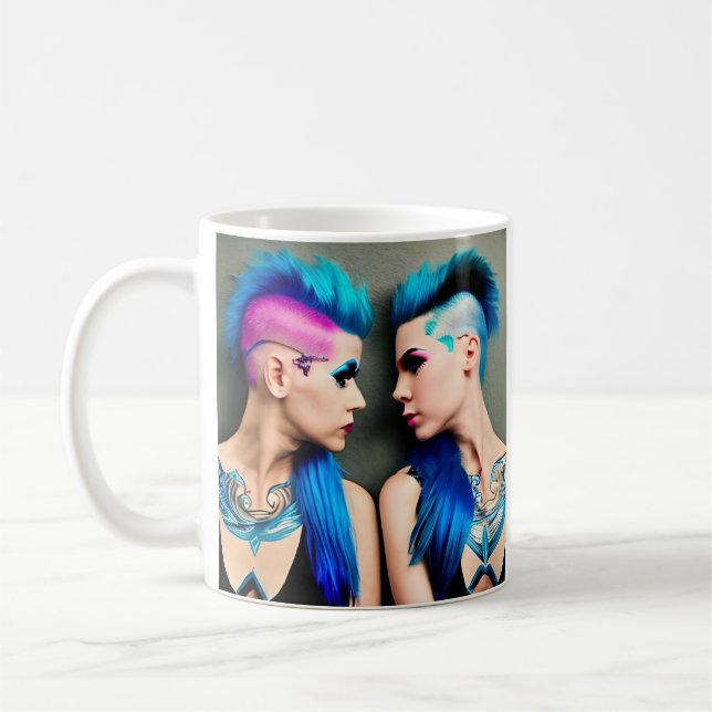 Grunge Goth Lesbian Love |  Couple AI Art Coffee Mug (Left)
