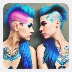 Grunge Goth Lesbian Love Couple AI Art Square Sticker