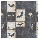 Grunge Gothic Bats &amp; Skulls Denim Pattern Fabric