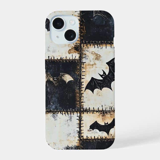 Grunge Gothic Bats & Skulls Denim Pattern Iphone Case (Back)