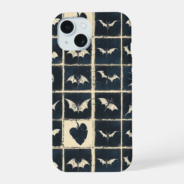 Grunge Gothic Bats & Skulls Denim Pattern Iphone Case (Back)